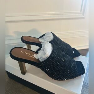 NEW KURT GEIGER BLACK CRYSTAL HEELS MULES SZ 39 or 8.5